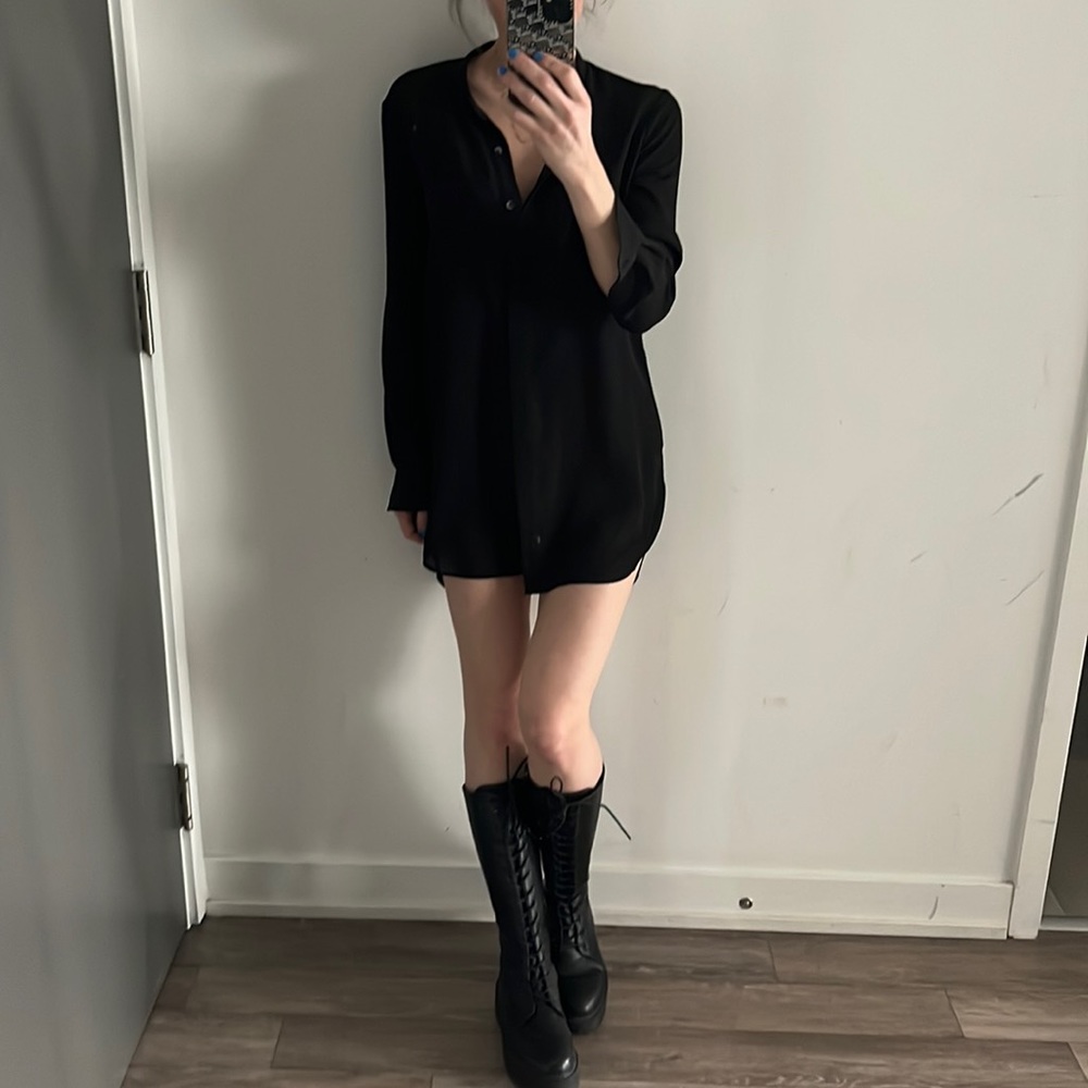 JOE FRESH Semi-Sheer High Low Hem Button Down Blouse